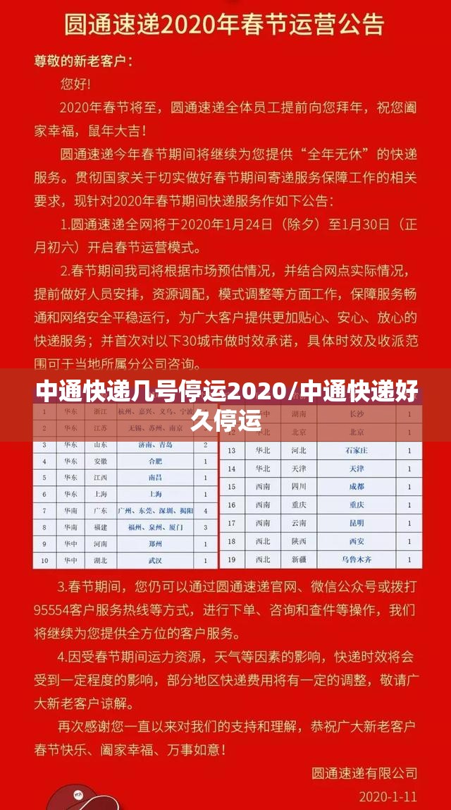 中通快递几号停运2020/中通快递好久停运