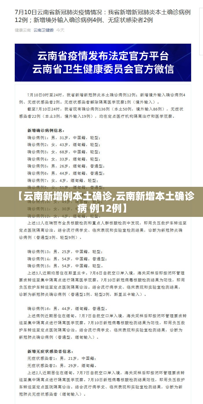 【云南新增例本土确诊,云南新增本土确诊病 例12例】
